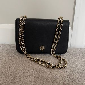 Tory Burch Black Saffiano Crossbody With Chain